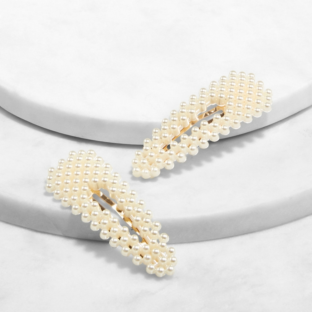 Large Pearl Hair Clips: (2 pairs large hair clips) - Picture 2 of 7